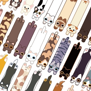 Cute cartoon cat bookmarks set with artistic hand-drawn patterns on white background