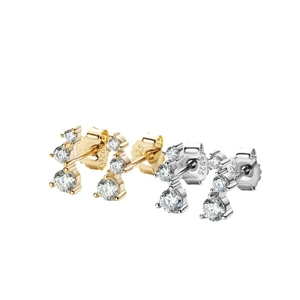 Elegant S925 sterling silver stud earrings with three sparkling Moissanite stones in gold finish