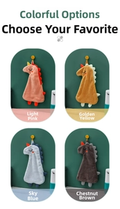 Hanging cute dinosaur hand towels in four colors made of soft coral fleece material