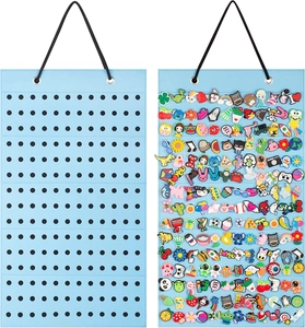 Light blue felt wall organizer for 180 pins or shoe charms with hanging rope