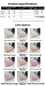 Detailed size guide for quilted floral laptop bags in small medium and large sizes