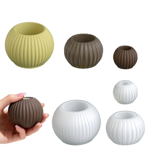 Round Striped Silicone Mold For Candlestick Holder DIY Resin Casting Ribbed Texture Jar Gypsum Flower Pot Crafting