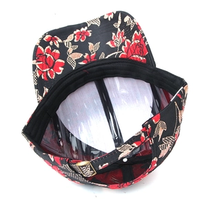Graffiti baseball cap with red floral embroidery and adjustable metal buckle