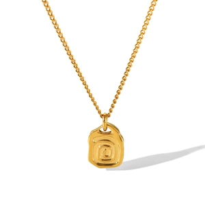 Gold stainless steel necklace with irregular square pendant and spiral relief design