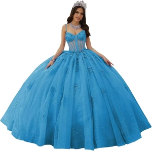 Quinceanera Jurk Galajurk Glitter Tulle Kant Applicatie Corset Lijfje Spaghetti Bandjes Formele Avond Prinses Voor Dames