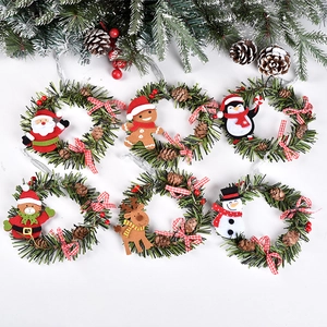Mini Christmas Wreath Hanging Ornaments PVC Pine Cones Felt Dolls Santa Snowman Reindeer Holiday Home Decorations