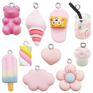 Pink Resin Charms DIY Keychain Jewelry Making Accessories Cute Mushroom Bear Sea Snail Cloud Heart Flower Mixed Pendants For Bracelet Necklace Crafting