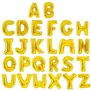 Golden foil alphabet balloons A-Z set for birthday and party decoration on white background