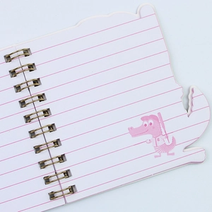 Mini spiral notebook with cartoon crocodile pattern and pink ruled pages for journaling