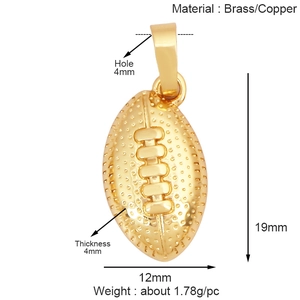 Pendentifs football américain en laiton doré avec dimensions et spécifications de poids