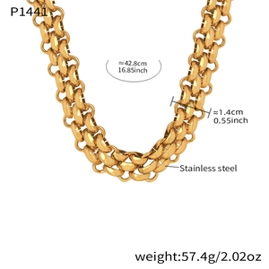 Macro view of PVD gold-plated stainless steel chunky chain with exact dimensions and weight
