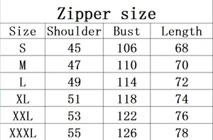 Tableau guide des tailles détaillé pour sweat à capuche zippé avec mesures des épaules et buste