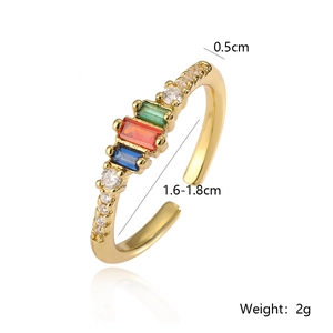 Detail of 18K gold plated ring with colorful zircon stones and dimensions 0.5cm width