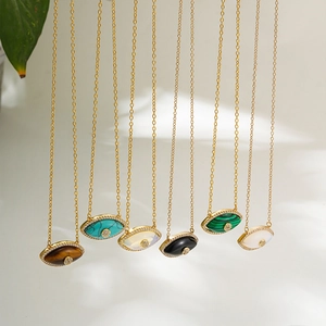 18K gold plated stainless steel evil eye necklaces with natural gemstones and zircons