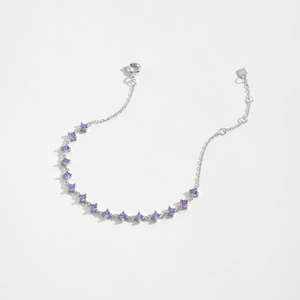 Bracciale in argento sterling 925 con pietre viola e chiusura a moschettone regolabile