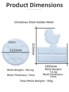 Detailed Christmas chick silicone resin molds for DIY organizers showing size dimensions