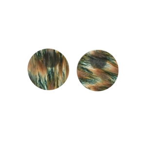 Boucles d'oreilles rondes rétro en acrylique à texture marbrée verte et tiges en argent