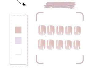 Detail of 10-piece glossy French press-on nails in nude pink with classic white tips