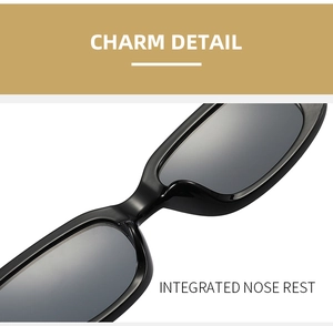 Detail of integrated nose rest on retro square sunglasses with a black frame