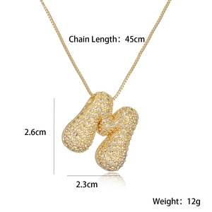 Detailed size specifications for gold plated letter N necklace with crystal pendant