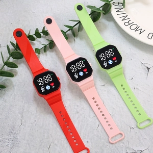 Detail of colorful LED digital watches for students with astronaut and football icons