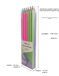 Detail view of 12-piece eco-friendly recycled paper rainbow pencils with dimension markings