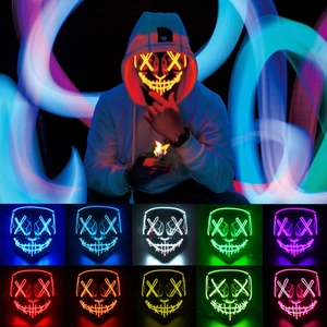Halloween LED Glowing Mask Horror EL Wire Light Up Plastic Neon Cosplay Party Props For Adults Kids