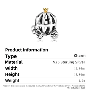 Detailed dimensions of S925 sterling silver pumpkin carriage charm for bracelets