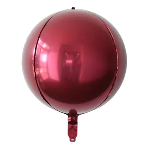 Deep red metallic round 4D foil balloon with high-gloss mirror finish for party decor