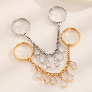 Adjustable water drop tassel chain slave ring in gold and silver finish for women