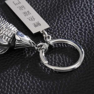 Detailed silver stainless steel carp pendant keychain with engraved lucky message
