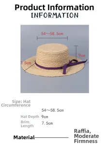 Specifiche taglie e info materiali per il cappello di paglia con fiocco viola
