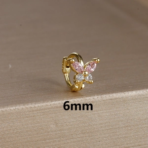 Minimalist golden butterfly ear cuff with pink and white zircon stones, 6mm size