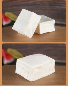 Detailed close-up of PVC tofu model with realistic mesh texture and honeycomb pores