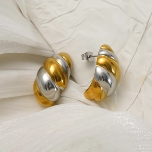 Twist Stud Earrings 304 Stainless Steel Plated 18k Gold Color Blocked Geometric Croissant Jewelry For Women Waterproof