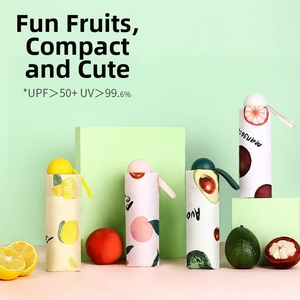 Mini capsule umbrella with fruit patterns, UPF 50+ protection and UV blocking