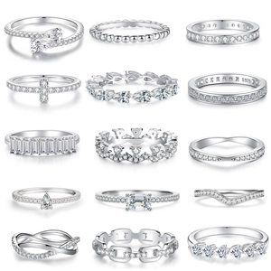 925 Sterling Silver Minimalist V-Shaped Eternity Band Ring For Women Pave Rhinestone Stackable Finger Ring Fashion Jewelry