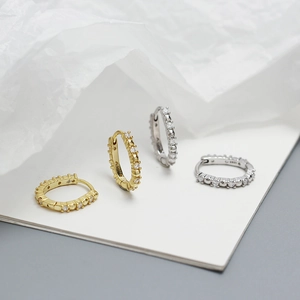 Elegant S925 sterling silver U-shaped hoop earrings with sparkling pave zircon in gold and silver