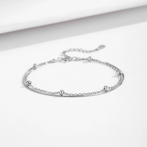 Elegante bracciale a doppio strato in argento sterling S925 con catena e perline