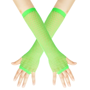 Neon green long fishnet fingerless gloves with elastic punk mesh for clubwear and parties