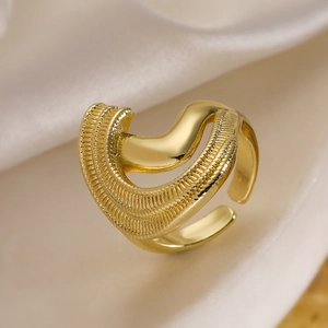 Minimalist Geometric Open Ring Copper Gold Plated Irregular Niche Design Adjustable Jewelry For Women