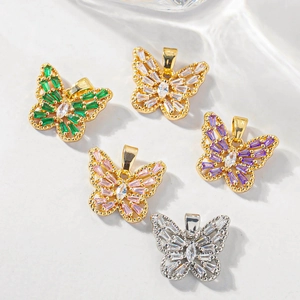 Hollow Butterfly Pendant Copper Gold Plated Zirconia Charm For DIY Jewelry Making Necklace Earrings Accessories Women