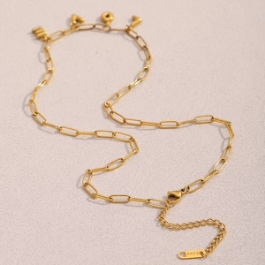 Elegant 18K gold plated stainless steel paperclip chain necklace with LOVE letter charms