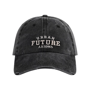 Berretto da baseball vintage nero lavato con ricamo Urban Future Axioms e dettagli usurati