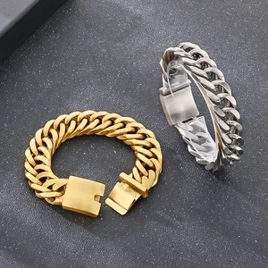 Men's 18mm wide matte finish Cuban link chain bracelet in gold and silver steel