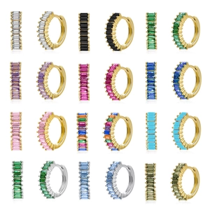Baguette Cut Zircon Huggie Hoop Earrings Colorful Copper Gold Plated Simple Fashion Jewelry For Women