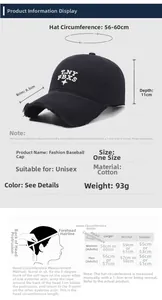 Size guide for cotton baseball cap showing 56-60cm head circumference and measurements