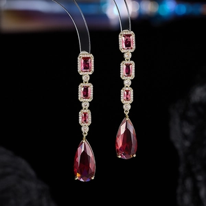 French Luxury Copper Zirconia Water Drop Earrings For Women Elegant Long Dangle Earrings For Wedding Banquet Jewelry Gift