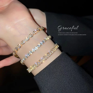 Exquisite Tennis Bracelet Copper Gold Plated With Shiny Cubic Zirconia Light Luxury Hand Jewelry For Women