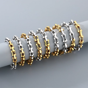 Bone Link Chain Bracelet Stainless Steel Curved Cut Industrial Punk Hip Hop Jewelry For Men Unisex